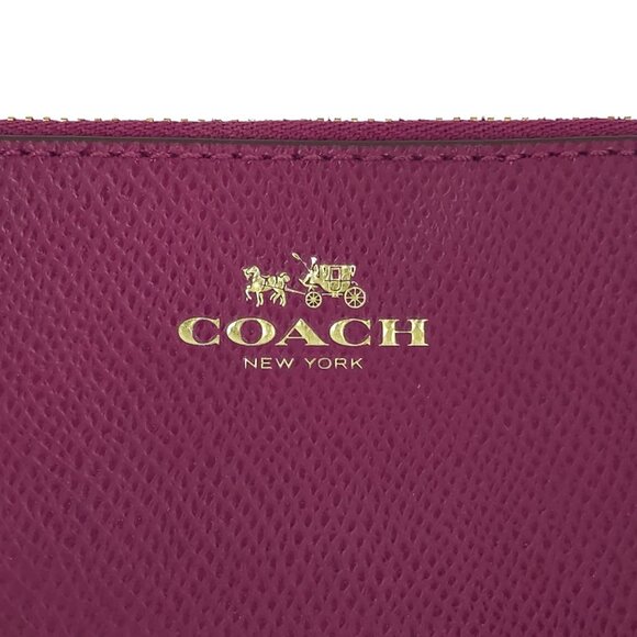 Coach Wristlet Pebble Leather Corner Zip Top Wallet Logo Hangtag Deep Berry E168 - Picture 3 of 12